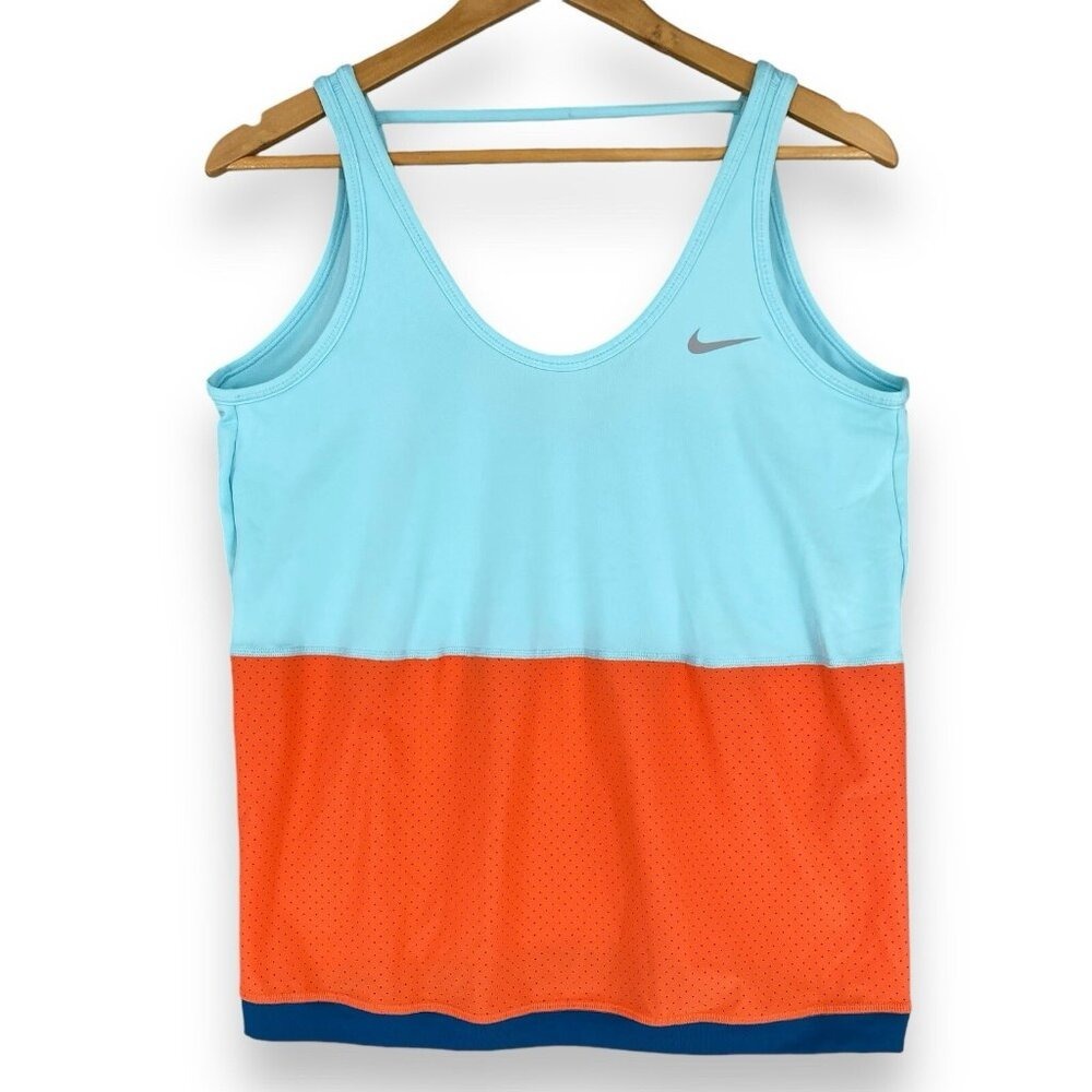 Nike Tank Top Women Large Blue Orange Dri-FIT Colorblock Perforated 596661-417